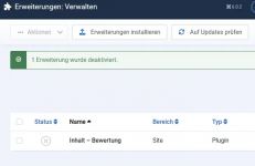 Bewertung Plugin deaktiviert